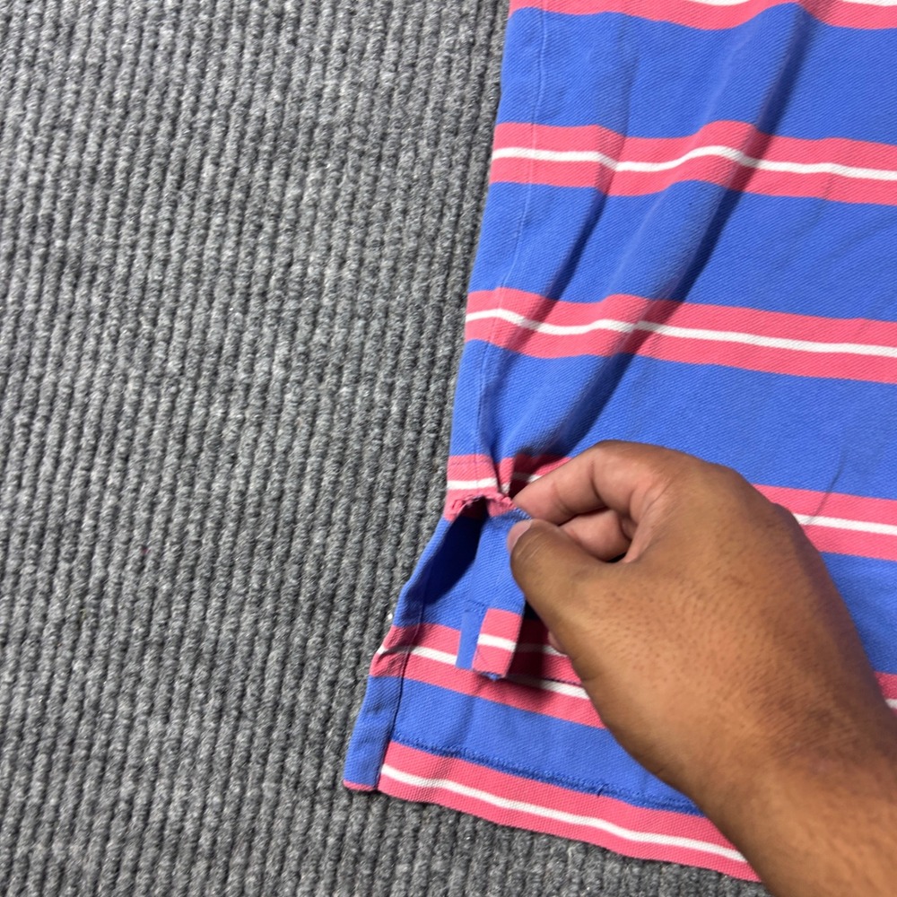 Polo Ralph Lauren Shirt Men's L Blue Pink Striped Short Sleeve Polo Pique Preppy - Picture 8 of 8